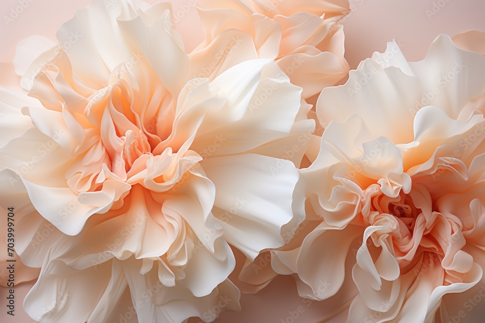 a close up of a bunch of flowers on a white and pink background with one large flower in the center and one small flower in the middle of the middle.