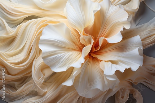  a close up of a white flower on a black and gray background with a white and orange flower in the middle of the image and a white flower in the middle of the middle of the photo.