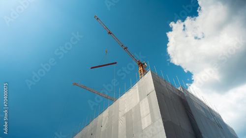 Crane and highrise construction site