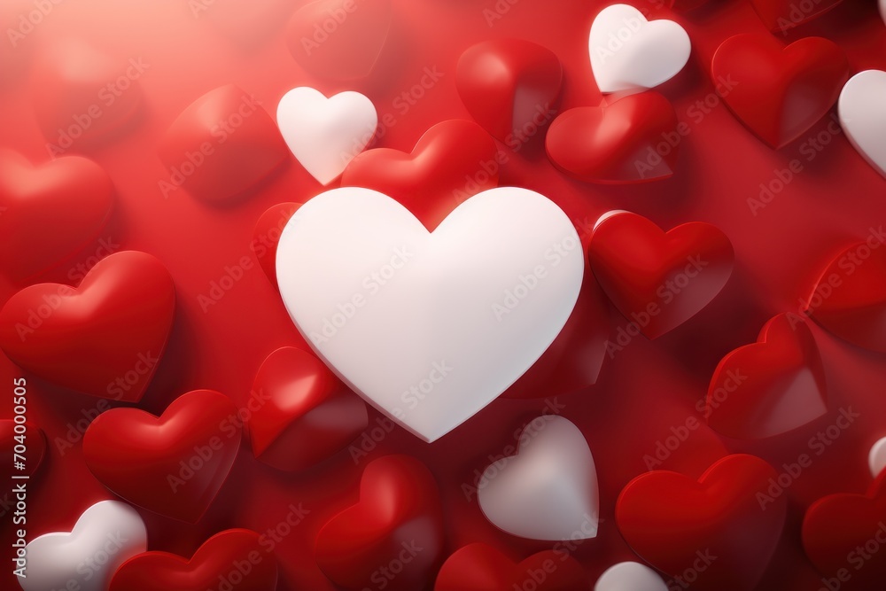  a bunch of red and white hearts on a red background with a white heart on the right side of the image and a white heart on the left side of the image.