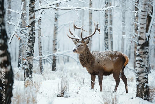 Deer in the forest in winter.