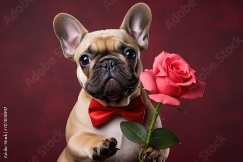 Cute dog holding a red rose as a Valentine's Day gift © Lubos Chlubny