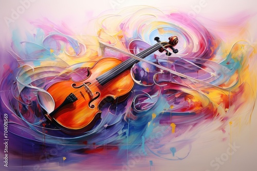  a painting of a violin with a violin bow on it's back and a violin in the middle of the painting with a violin on it's back. photo