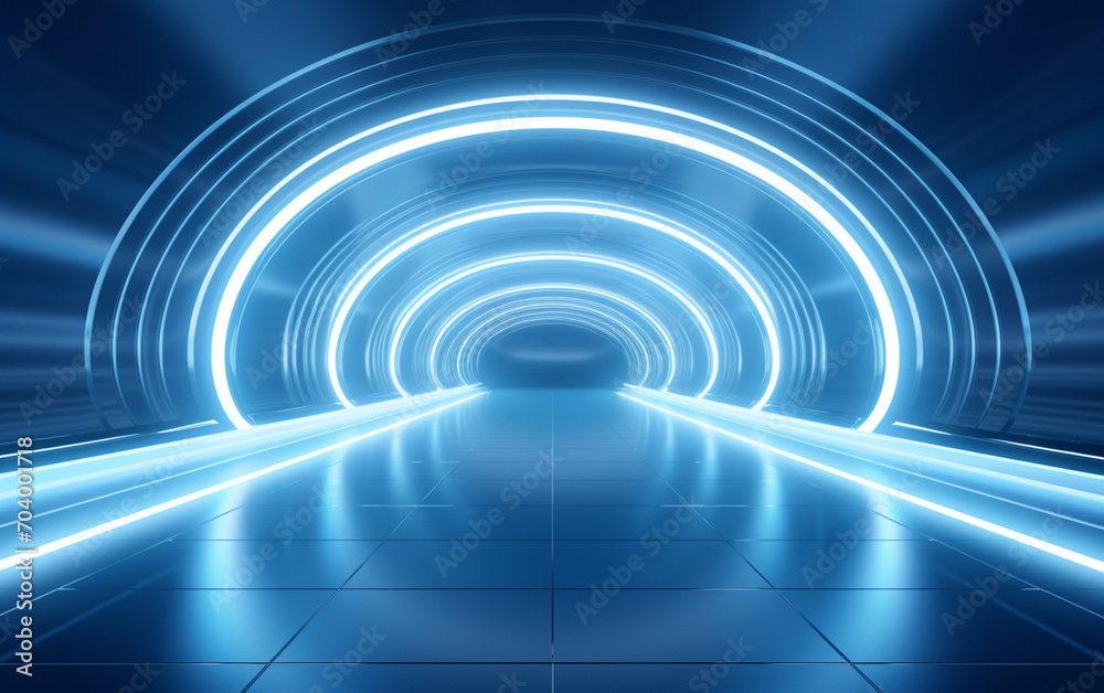 Blue light shining through futuristic tunnel Blue light shining through futuristic tunnel