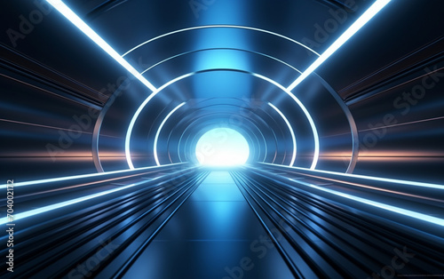Blue light shining through futuristic tunnel © Harry