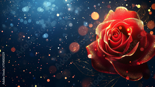 2024 Valentine s Day rose blue bokeh background banner  copy paste for text 