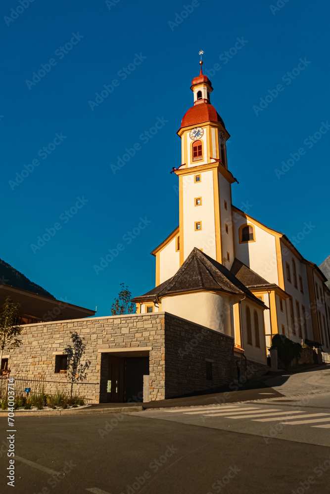 A church on a sunny summer day at Neustift, Stubaital valley, Innsbruck, Tyrol, Austria