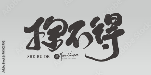 捨不得。"Reluctant", a Chinese word that conveys emotions, advertising copy title font design, handwritten font, calligraphy style, artistic font design.