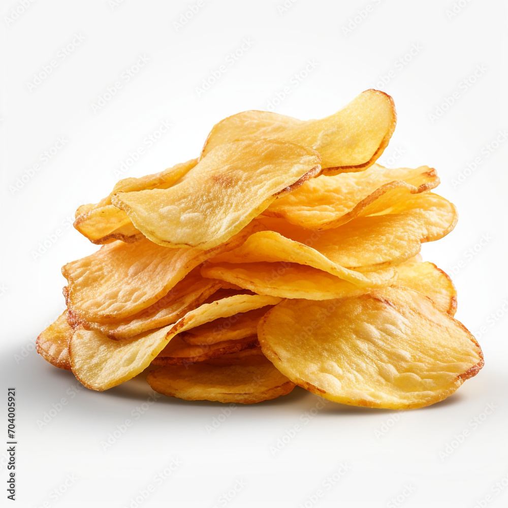 pile of potato chips on transparent background created with Generative Ai