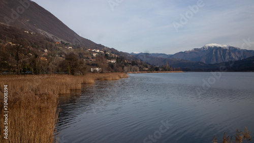 Panorama of Endine Lake   the lake is located near Bergamo in Cavallina Valley   Italy Lombardy.