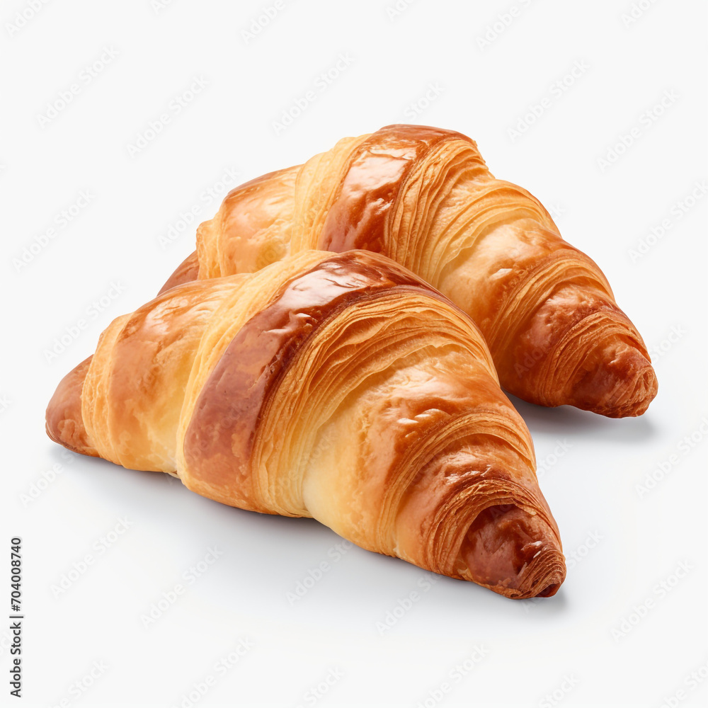 fresh crispy croissants isolated on transparent background created with Generative Ai