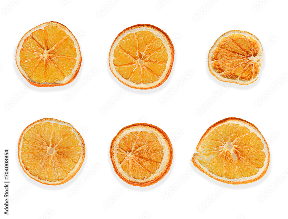 sliced dried oranges on a white isolated background close up sliced dried oranges on a white isolated background close up