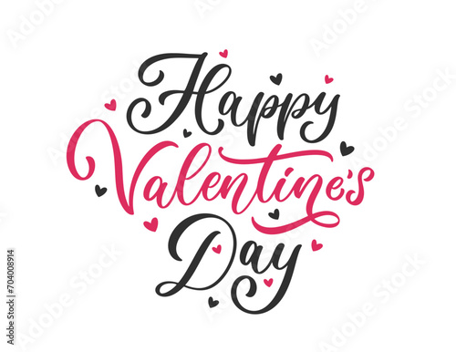 Happy Valentines Day lettering composition design. Beautiful calligraphy text for card, banner, poster design. Valentine's day hand lettering with cute hearts