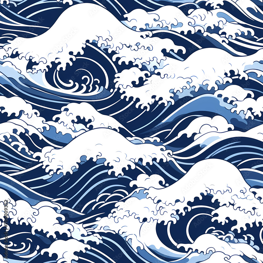 Fototapeta Japanese wave, seamless pattern. Marine design for wallpaper, fabric, textile, home decor, stationery, scrapbooking,  decoupage