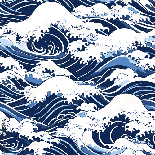 Japanese wave, seamless pattern. Marine design for wallpaper, fabric, textile, home decor, stationery, scrapbooking, decoupage