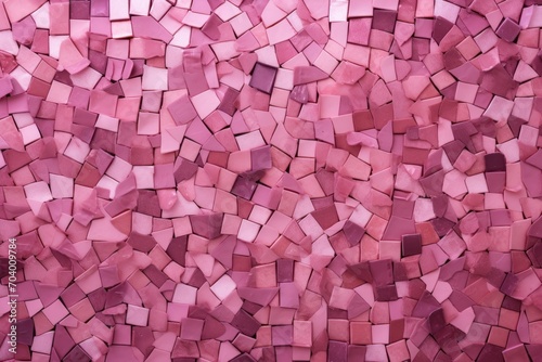  a close up of a wall made up of small squares of pink and purple squares of varying sizes and shapes  with a black background of red and pink and white.