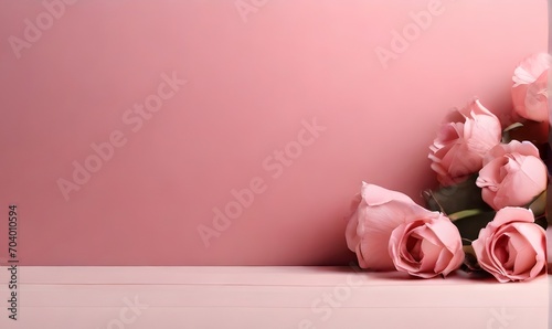 Bunch of pink peonies and roses with copy space. Generative AI	