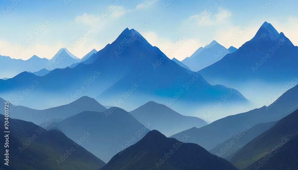 abstract blue landscape mountains illustration scenery desktop wallpaper background ai generated