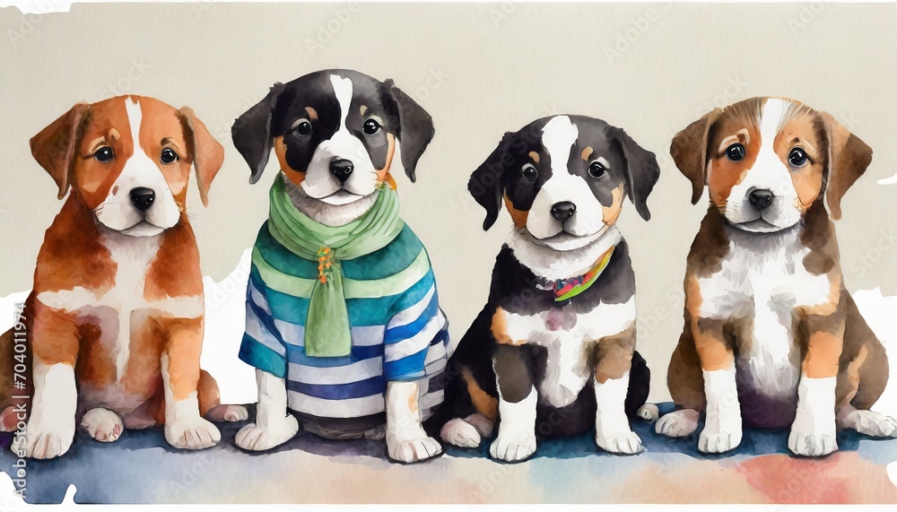 children s book illustration poster with happy puppies in watercolor style