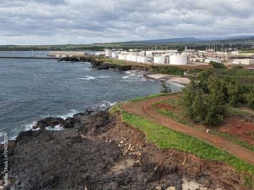 Port Allen with oil fired power plant on the south shore of Kauai