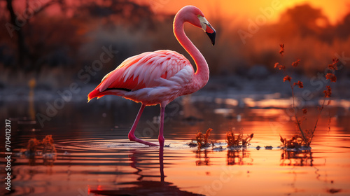 Lone Flamingo Ballet at Sunset.