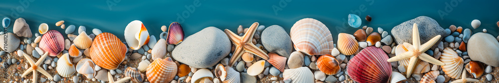 Top-Down Shot of Beach Sand, Sea Stones, and Shells Top-Down Shot of Beach Sand, Sea Stones, and Shells