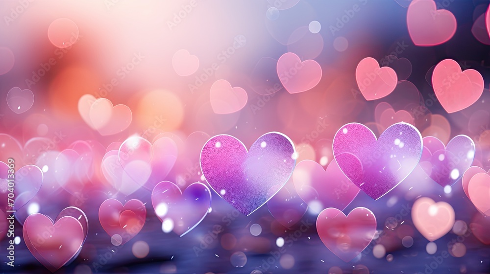Valentines day festive background with hearts over soft pink background