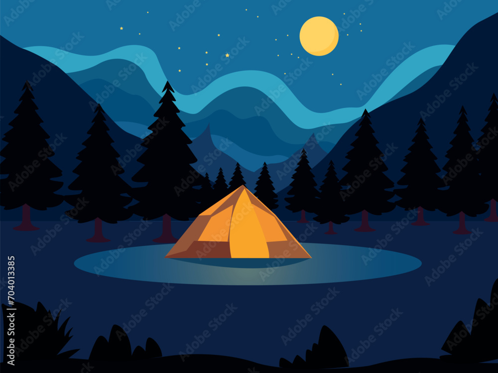 night camping in mountain landscape illustration night camping in mountain landscape illustration