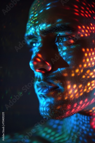 face with neon lights