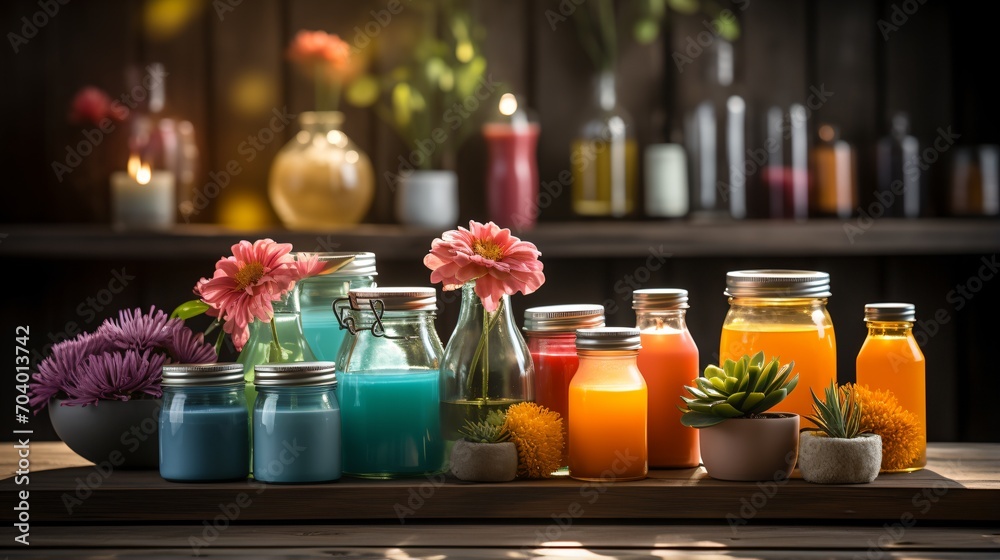 Vibrant colors of nature captured in glass jars