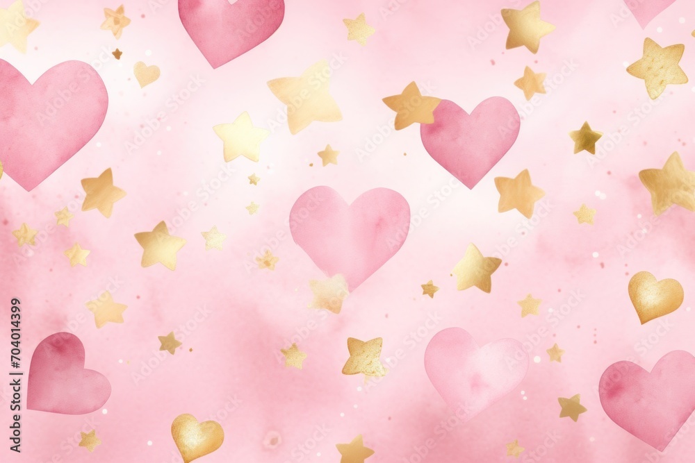  a pink and gold background with hearts, stars, and stars in the shape of a heart on a pink and gold background with stars in the shape of the shape of a heart.