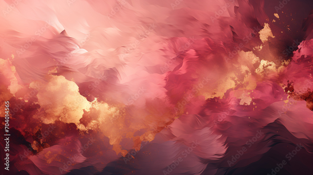 Generative AI. A dreamy abstract landscape in soft pink and gold hues.