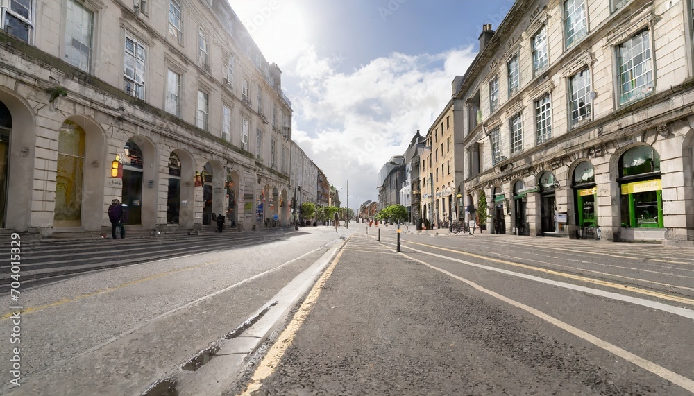 view of empty eustace street in the city center of dublin ireland with no people