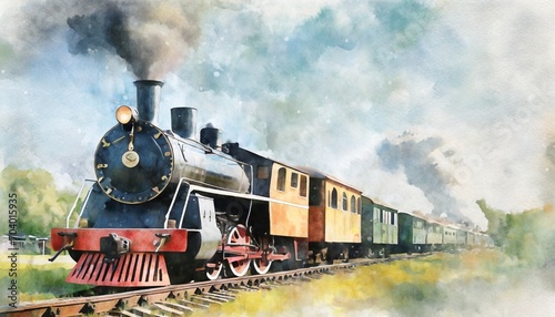 old steam locomotives of the 20th century watercolor background