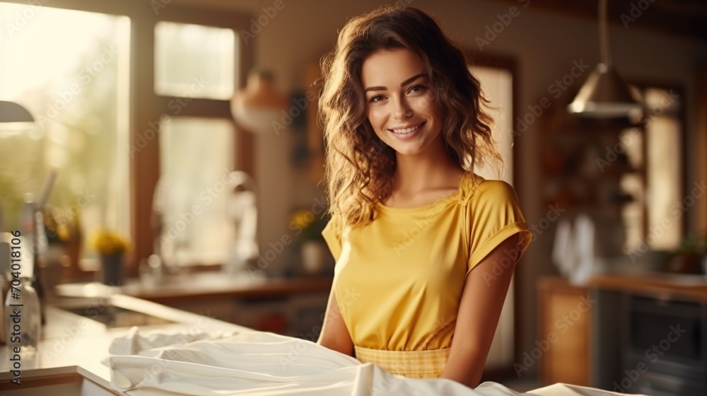 Portrait of a smiling young woman in a yellow shirt Portrait of a smiling young woman in a yellow shirt