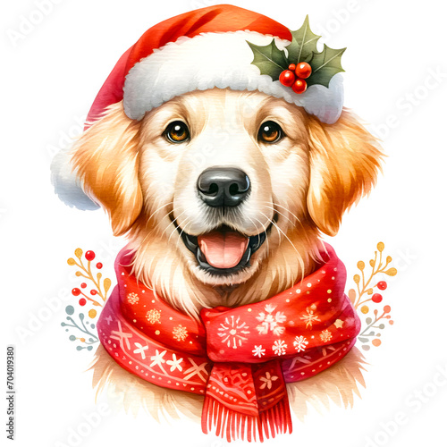 Cute christmas puppy watercolor clipart with transparent background