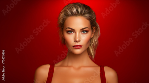 Glamorous Lady on a Red Fashionable Setting