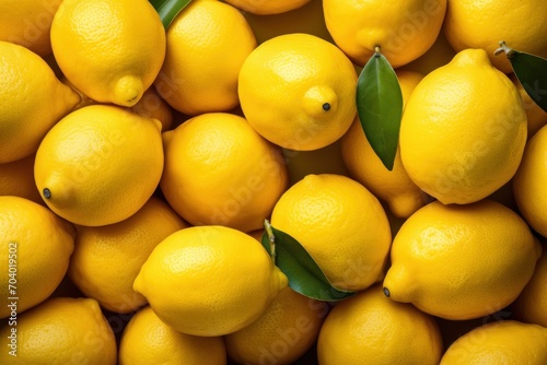  a pile of yellow lemons with green leaves on the top and bottom of the lemons with green leaves on the bottom of the top of the lemons.