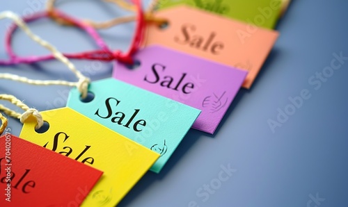 illustration of text on color price tags, Sale photo