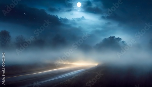 empty night gloomy scene moonlight rays blue neon smoke smog ai generation © Slainie