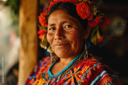 Portrait of Mature Colombia woman in the traditional dress photo