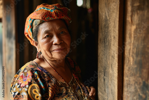 Portrait of Mature Colombia woman in the traditional dress photo
