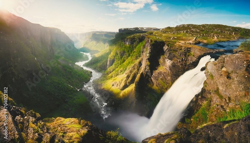 beautiful view of the voringsfossen waterfall