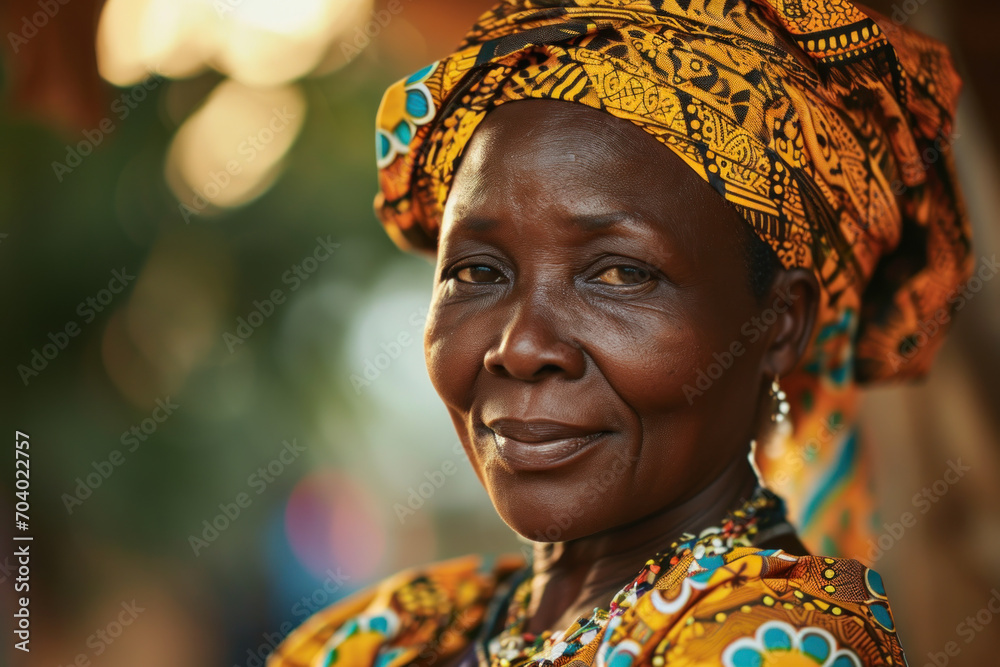 Obraz premium Portrait of Mature African woman in the traditional dress