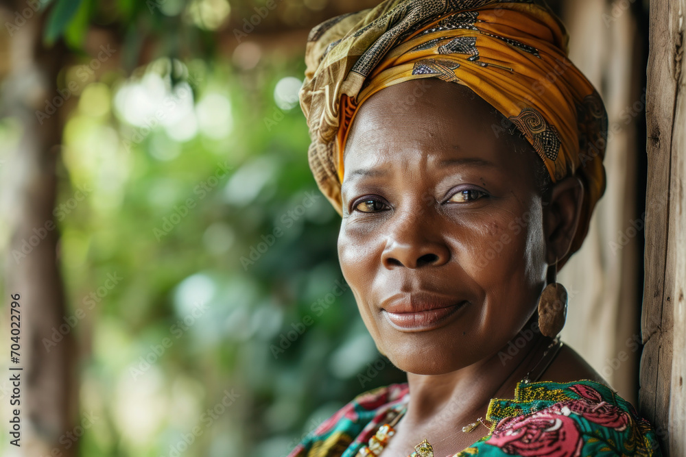 Portrait of Mature African woman in the traditional dress at outside Portrait of Mature African woman in the traditional dress at outside
