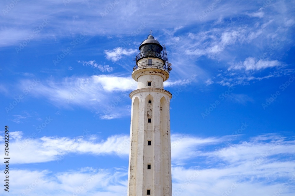 Faro de Trafalgar lighthouse on the coast of the Atlantic Ocean, Costa de la Luz, Andalusia, Spain