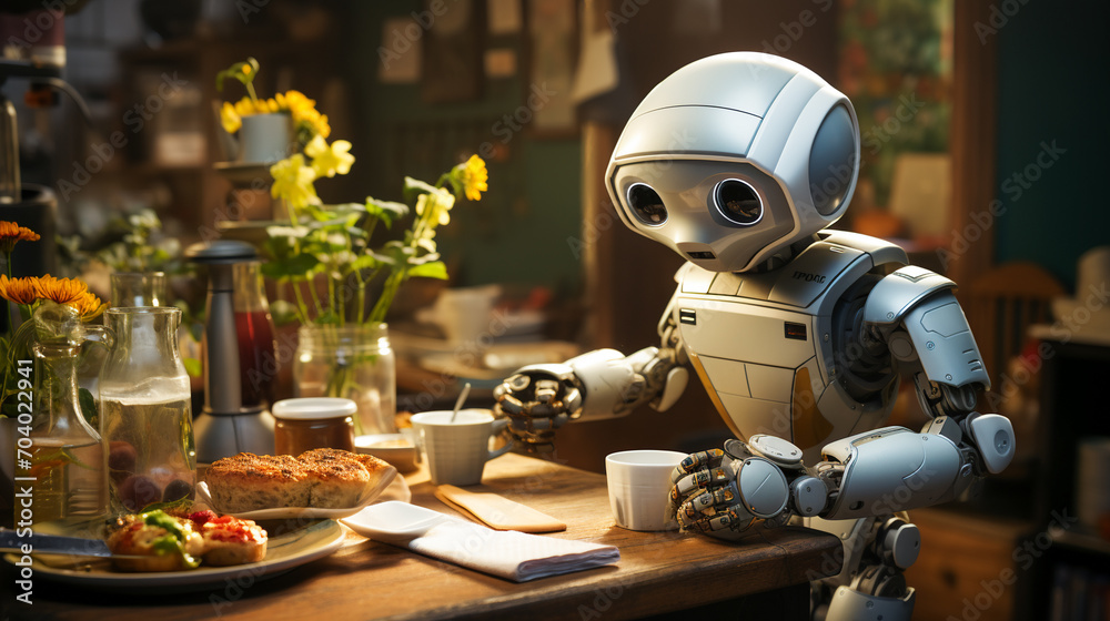 Domestic robot and home assistant. Robot helper or housekeeper Domestic robot and home assistant. Robot helper or housekeeper