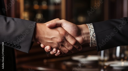 Geschäftsabschluß mit Handschlag - Begrüßung - Hand schütteln