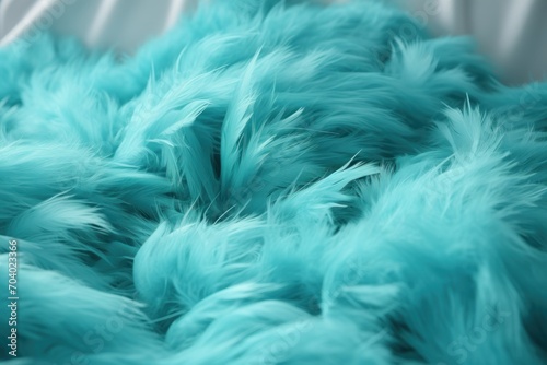  a pile of teal colored feathers sitting on top of a pile of white sheets on top of a white sheet covered in a pile of blue fluffy, fluffy material.
