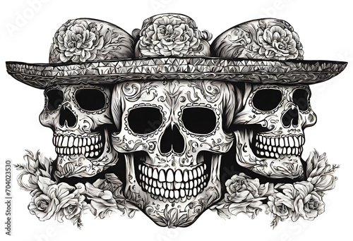 Background skull tattoo vector illustration symbol tribal art head design bone set